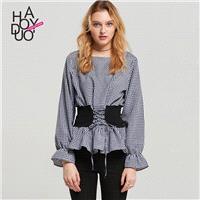 Sweet Attractive Slimming Curvy Lattice Fall Tie Frilled Blouse - Bonny YZOZO Boutique Store