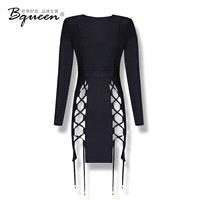 Women's autumn/winter 2017 season new style sexy bandage tight knit jumpsuit bandage skirt dress - B