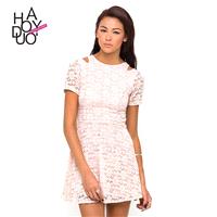 Simple Sweet Hollow Out Short Sleeves High Waisted Lace Summer Dress - Bonny YZOZO Boutique Store