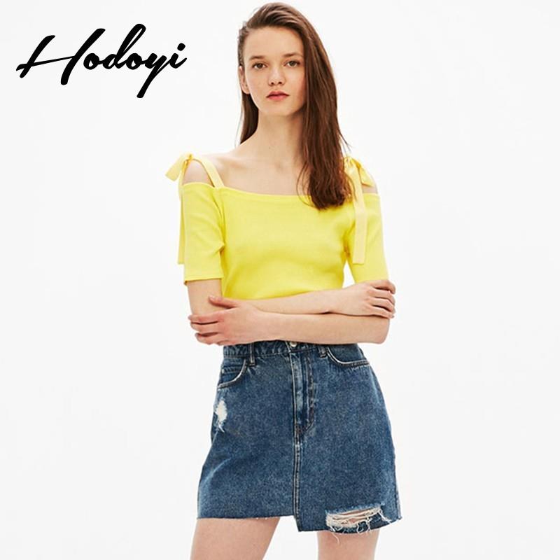 My Stuff, Vogue Sexy Sweet Bateau Off-the-Shoulder Jersey One Color Summer Tie Short Sleeves T-shirt