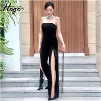 Strapless Vogue Sexy Attractive Fringe Split Front Slimming Off-the-Shoulder High Waisted It Girl Sp