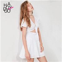 Vogue Sexy Simple Hollow Out V-neck One Color Summer Dress - Bonny YZOZO Boutique Store