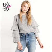 Vogue Sweet Frilled Sleeves Jersey One Color Spring Sweater - Bonny YZOZO Boutique Store