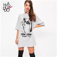 Oversized Sport Style Printed Drop Shoulder Alphabet Summer Casual Dress T-shirt - Bonny YZOZO Bouti