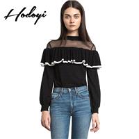 Vogue Seen Through Split Front Tulle Jersey Accessories Spring Frilled 9/10 Sleeves Sweater - Bonny