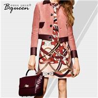 2017 new autumn fashion PU leather lapel long sleeve contrast color stitching single breasted jacket