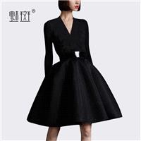 Attractive Slimming A-line V-neck High Waisted 9/10 Sleeves Black Mini Dress Dress - Bonny YZOZO Bou
